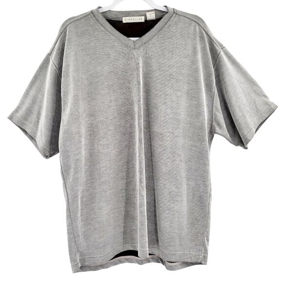 Direction Gray V-Neck Textured Modal Blend Short Sleeve Shirt Men's Size L - Picture 1 of 4